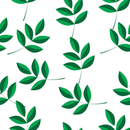 Seamless vector pattern with green spring leaves on white backgroundのイラスト素材
