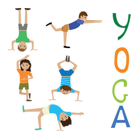 vector illustration of yoga exercises for children, setのイラスト素材