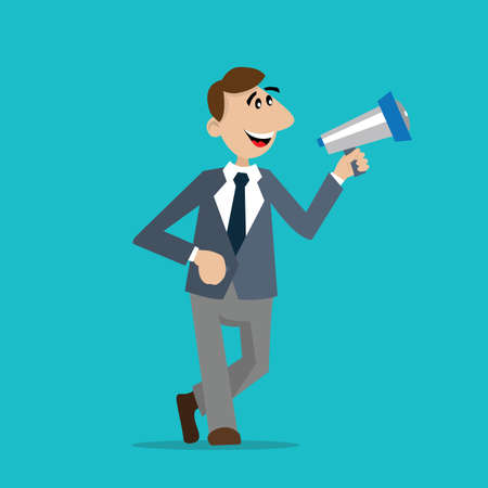 businessman with a megaphone. ads. vector illustration of cartoonのイラスト素材