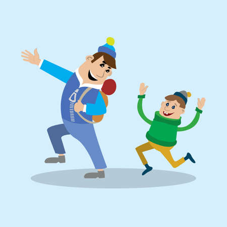 father and son walking. vector illustration of cartoonのイラスト素材