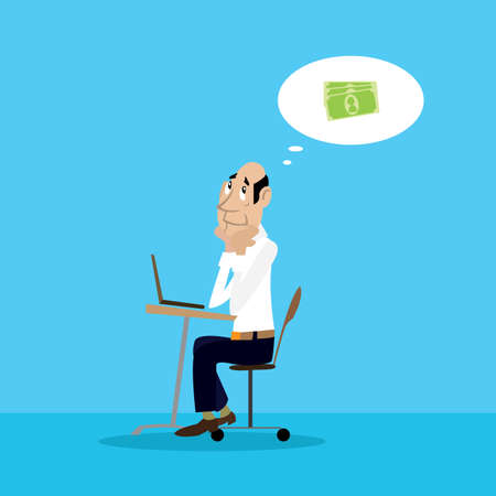businessman dreams of money. vector illustration of cartoonのイラスト素材