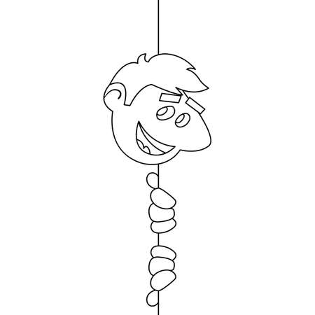 happy man. watch from behind the wall. to decorate. vector illustration of cartoonのイラスト素材