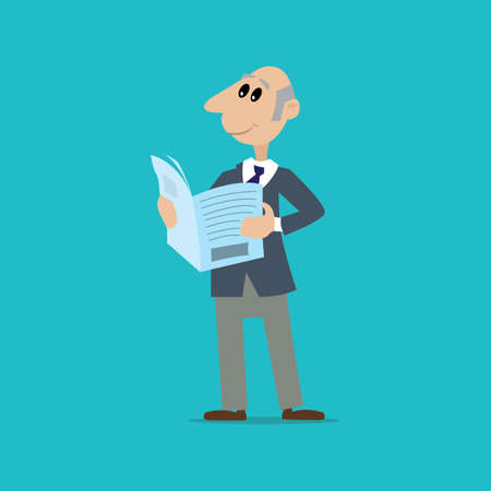 a man reading a newspaper. vector illustration of cartoonのイラスト素材