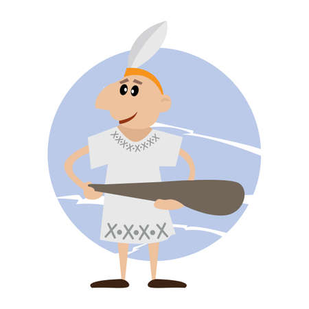 American Indian holds in his hand a stick. vector illustration of cartoonのイラスト素材