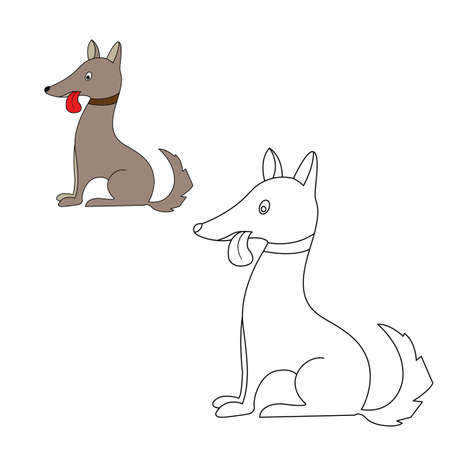the dog sits. coloring. vector illustration of cartoonのイラスト素材