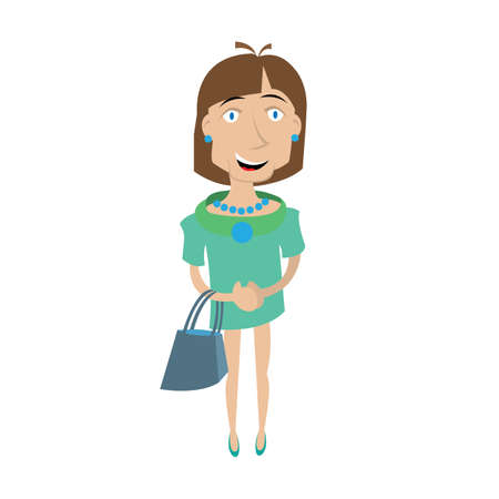 the girl is holding a bag in his hands. vector illustration of cartoonのイラスト素材