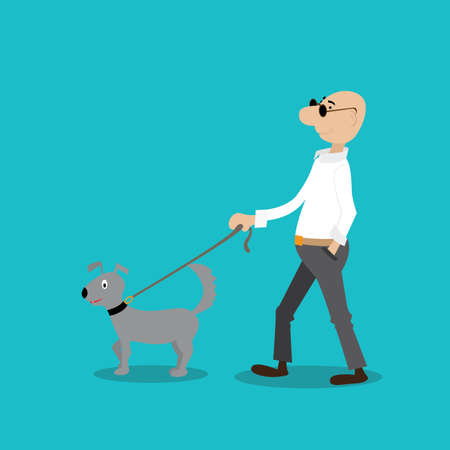 a man walks with a dog. vectori illustration cartoonのイラスト素材