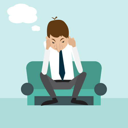 the man thought sitting on the couchのイラスト素材