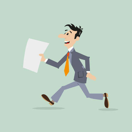 businessman running late. in the hands holding the document illustration of cartoonのイラスト素材