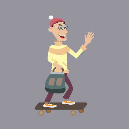 a man rides a skateboard. vector illustration of cartoonのイラスト素材
