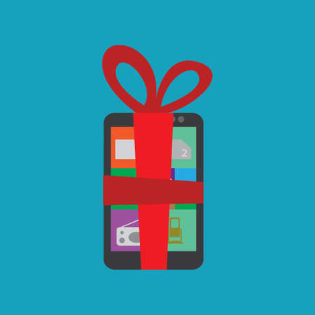 the phone icon with ribbon. gift. vector illustrationのイラスト素材
