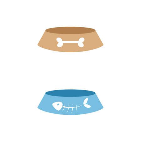icon bowl for cats and dogs. image bones and fish. vector illustration cartoonのイラスト素材