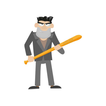 an angry guy with a bat suit. the bouncer and security guard. vector illustration of cartoonのイラスト素材