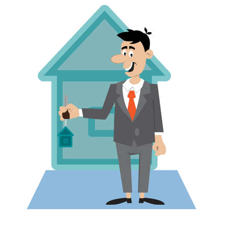 the person holding the keys to the apartment. vector illustration of cartoonのイラスト素材