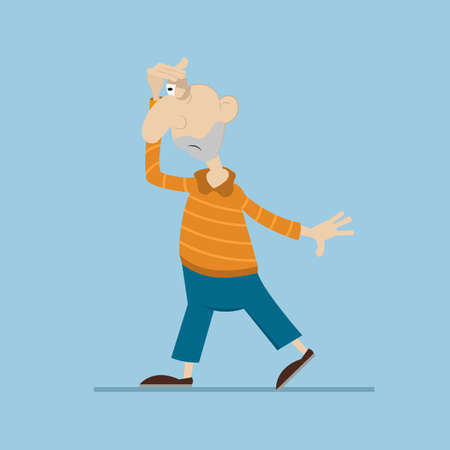 funny man looks into the distance. vector illustration of cartoonのイラスト素材
