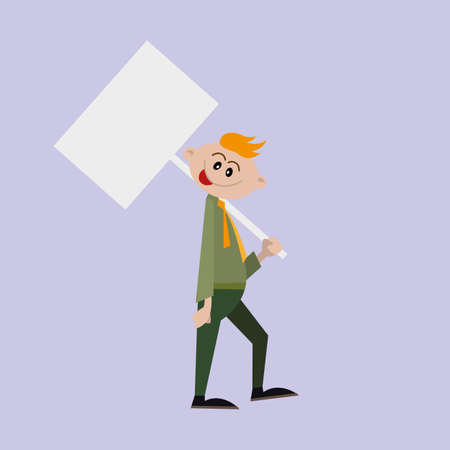 the happy man goes with the banner is the flash mob. vector illustrationのイラスト素材