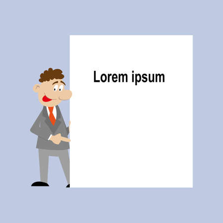 a man holds a banner ad. specifies the text. vector illustrationのイラスト素材