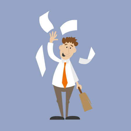Business man throwing papers in the air. vector illustrationのイラスト素材