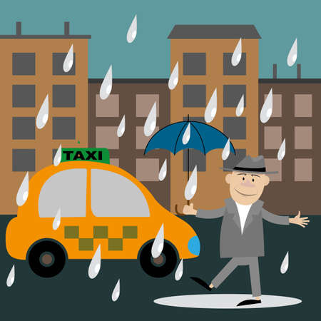 people in the rain waiting for a taxi. vector illustrationのイラスト素材