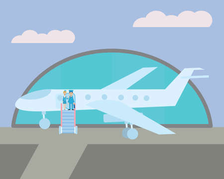 pilot and stewardess on Board the aircraft. vector illustrationのイラスト素材