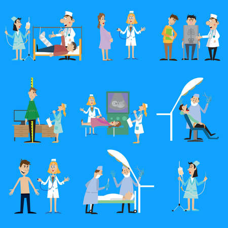 set illustration on the theme of health. examination of patients by doctors. vector illustrationのイラスト素材