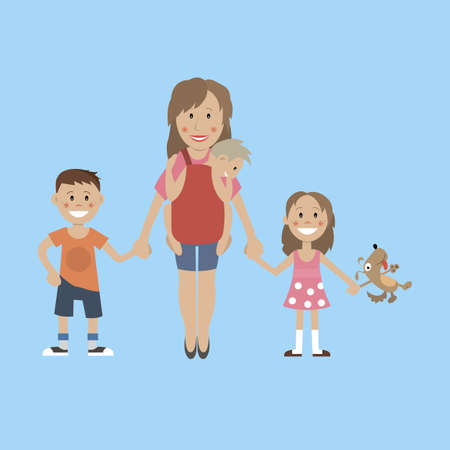 Mom, son, daughter, holding handsのイラスト素材