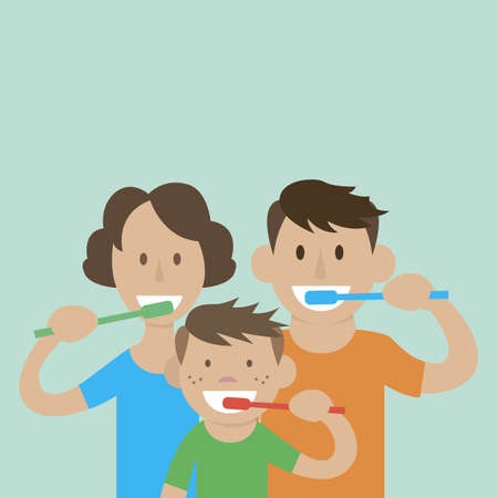 mom dad son to brush their teethのイラスト素材