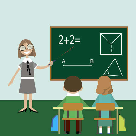 the teacher teaches children mathematics. vector illustrationのイラスト素材