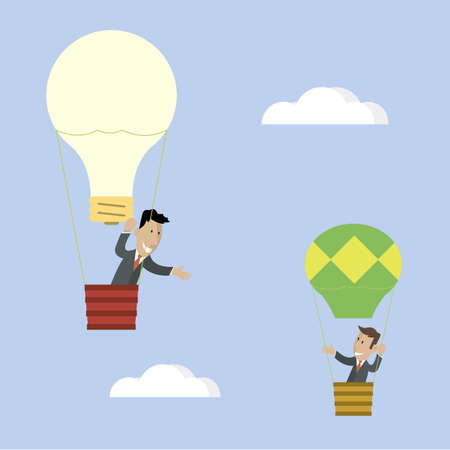 Big Idea. Businessman flying in a hot air balloon. Concept illustrationのイラスト素材