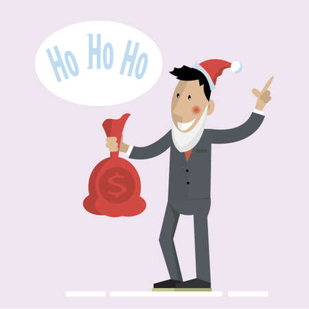 Man with santa hat holding a bag of money.のイラスト素材
