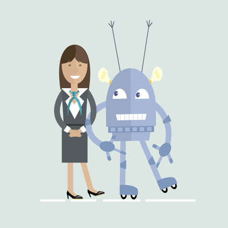 Human and robot characters Vector flat cartoon illustrationのイラスト素材