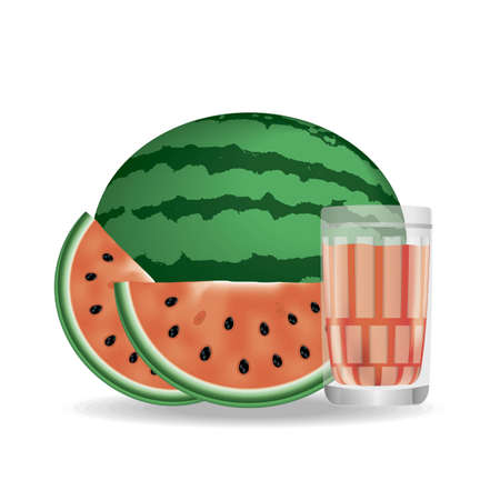 Watermelon juice. Fresh fruits. 3d realism, vector icon for design.のイラスト素材