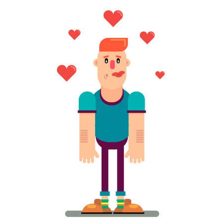 in love guy with a kiss on his face. a romantic illustration in a flat style.のイラスト素材