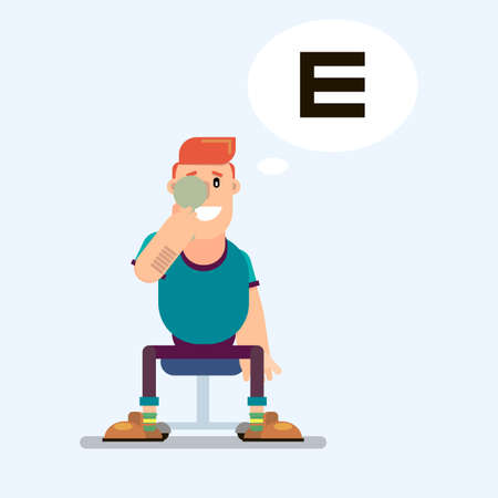 man checks his eyesightの写真素材