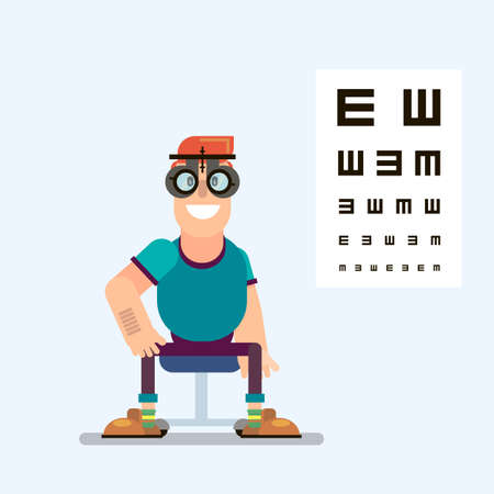 A patient in an ophthalmologic office checks eyesight. Checklist Vector illustration in flat style.のイラスト素材