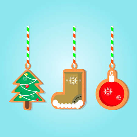 Cute Christmas gingerbread for design on a ribbon. Vector illustration.の写真素材