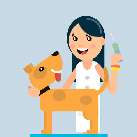 The doctor vaccinates the dog. Veterinary medicine. Vector illustration in flat style.の写真素材