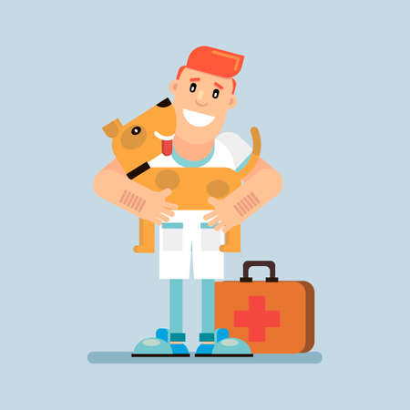Veterinary Medicine The doctor keeps the cured dog. Vector illustration in flat style.の写真素材
