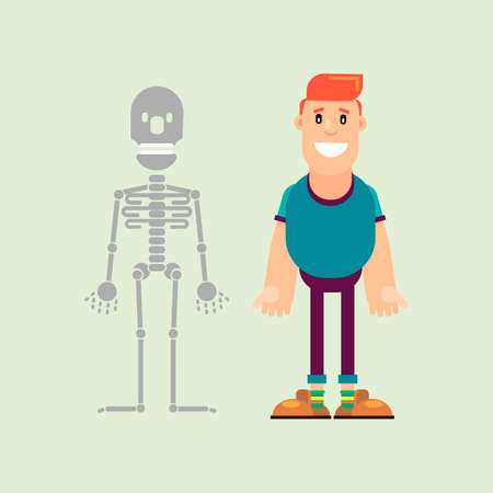 Man and male skeleton. Visual aid on human anatomy. Vector illustration in flat style.のイラスト素材