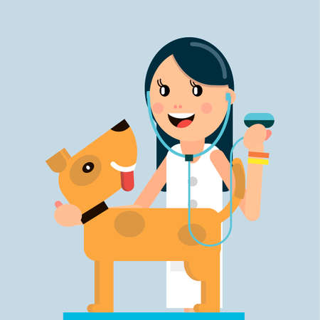 The doctor examines the dog. Veterinary medicine. Vector illustration in flat style.のイラスト素材