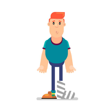 Cartoon character with a bandage on his leg. Vector illustration.のイラスト素材
