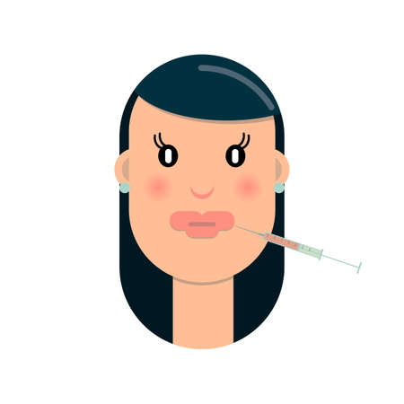 Botox lips. The procedure to increase the size of the lips. Vector icon in flat style.のイラスト素材