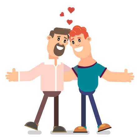 Men hugging, same-sex love. Homosexual relationships. Saint Valentine s Day gay couple vector illustration.のイラスト素材