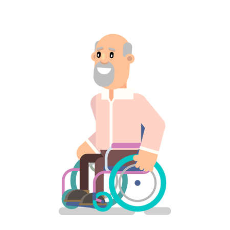 Grandpa is wheelchair-bound for a walk. Vector illustration flat designのイラスト素材
