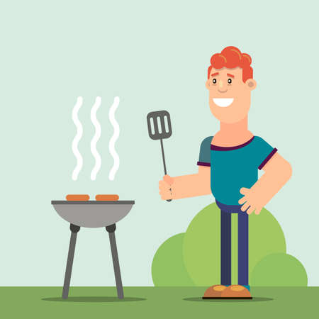 man fries on the barbecueのイラスト素材