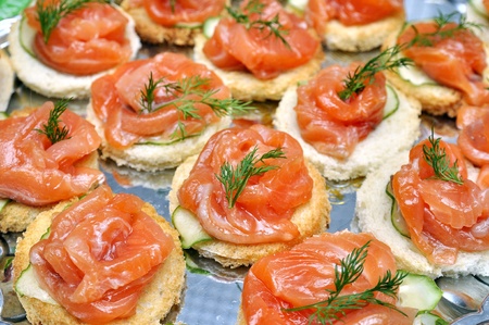 Tartlets with salmon, dill and cucumberの写真素材