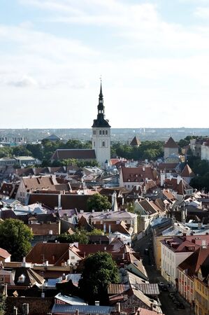 Top view on old city in Tallinn Estoniaの写真素材