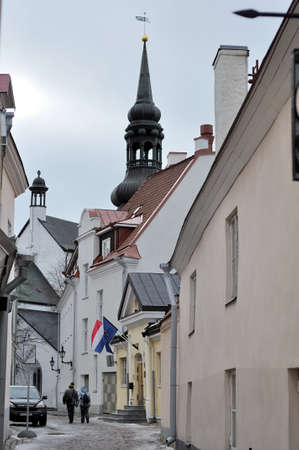 General view on old city in Tallinn Estoniaの写真素材