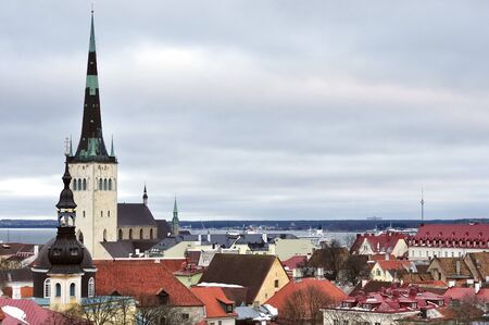Top view on old city in Tallinn Estoniaの写真素材