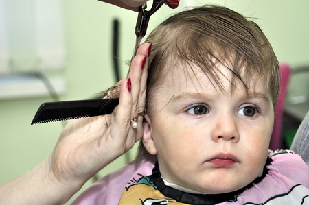 Hairstyle of the one year old childの写真素材